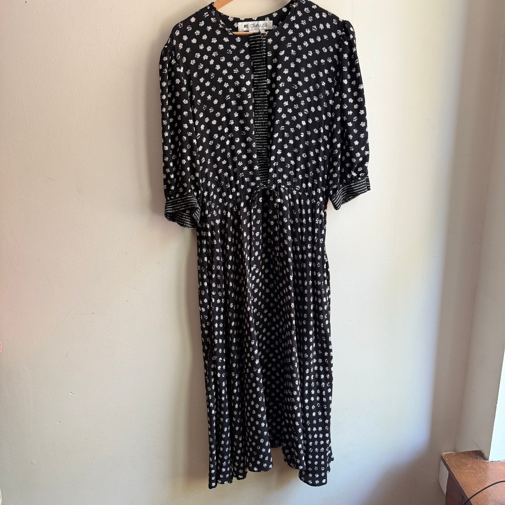 Ms Chaus Vintage Womens Floral‎ Rayon Midi Dress Black White 16